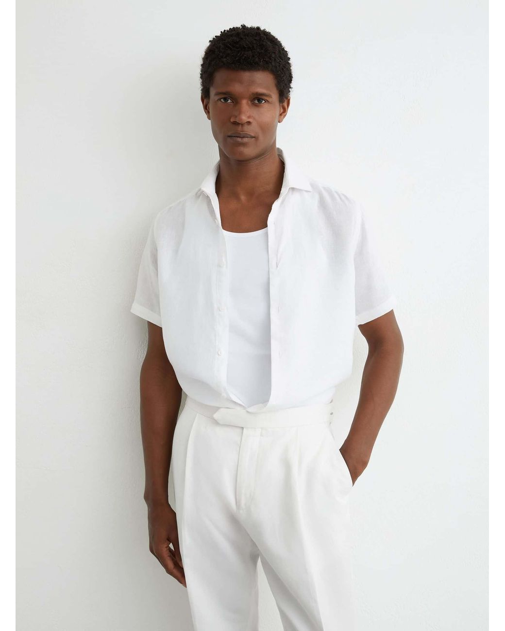 Reiss White Linen-Blend Side-Adjuster Tapered Trousers for men
