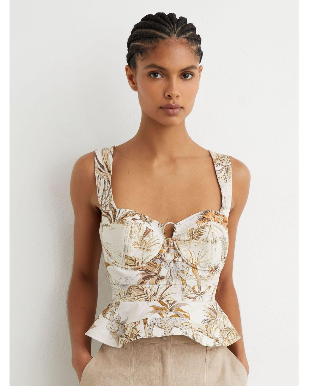 Reiss Natural Cotton Safari Print Bustier Top
