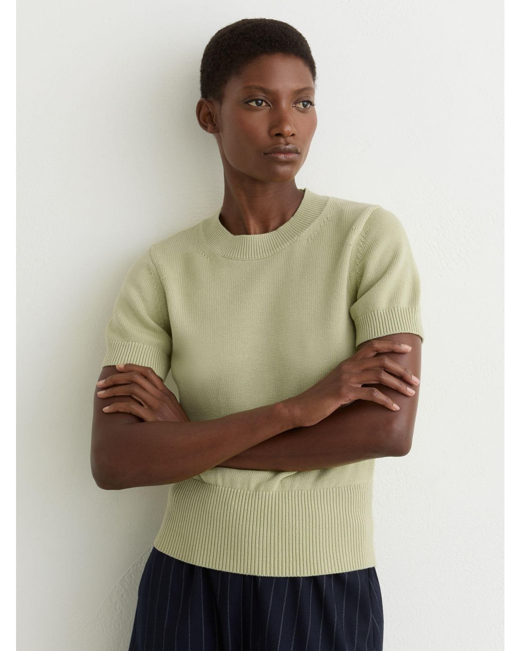 Reiss Blue Cotton And Wool Crew-Neck Top