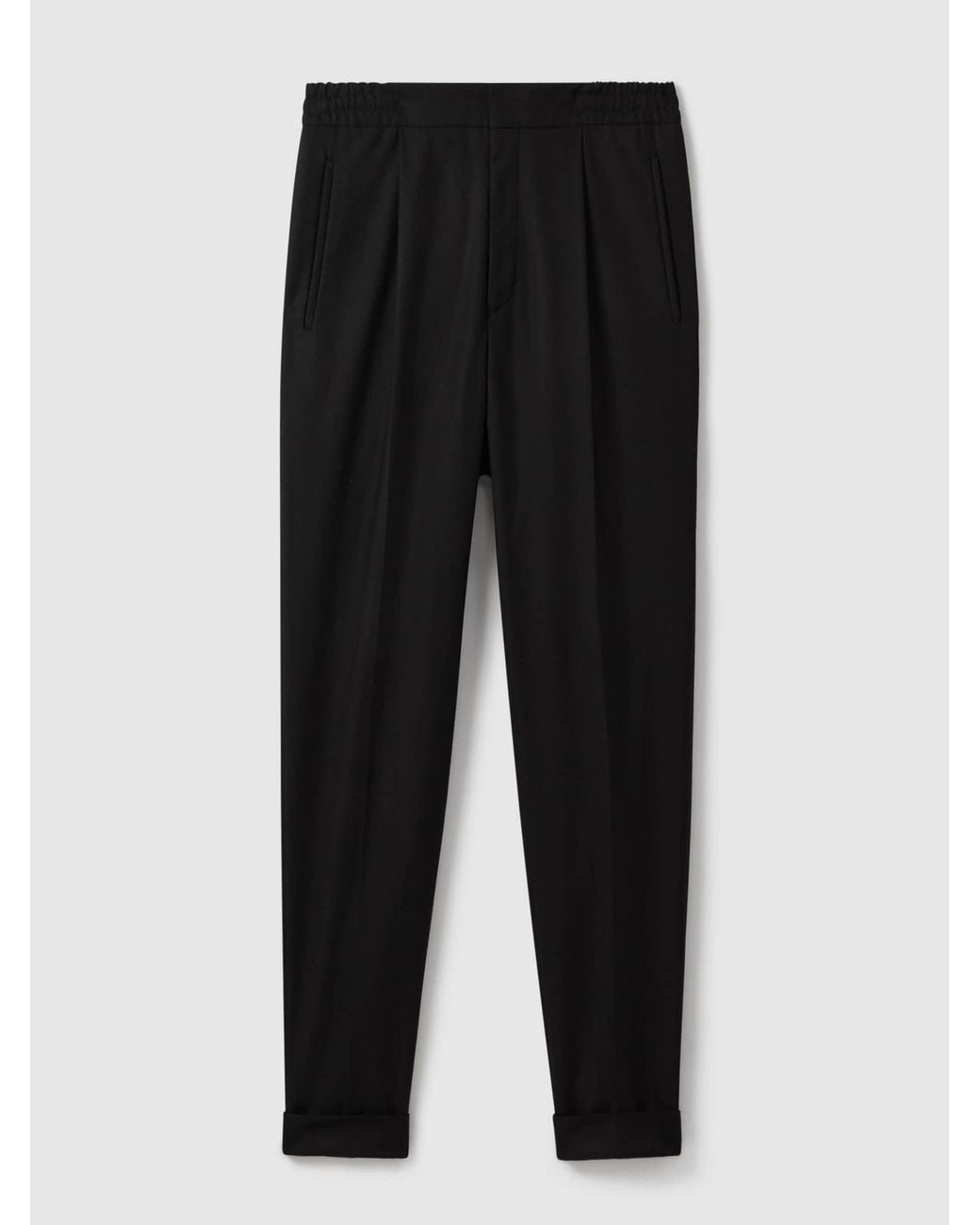 Reiss Black Relaxed Drawstring Trousers With Turn-Ups for men