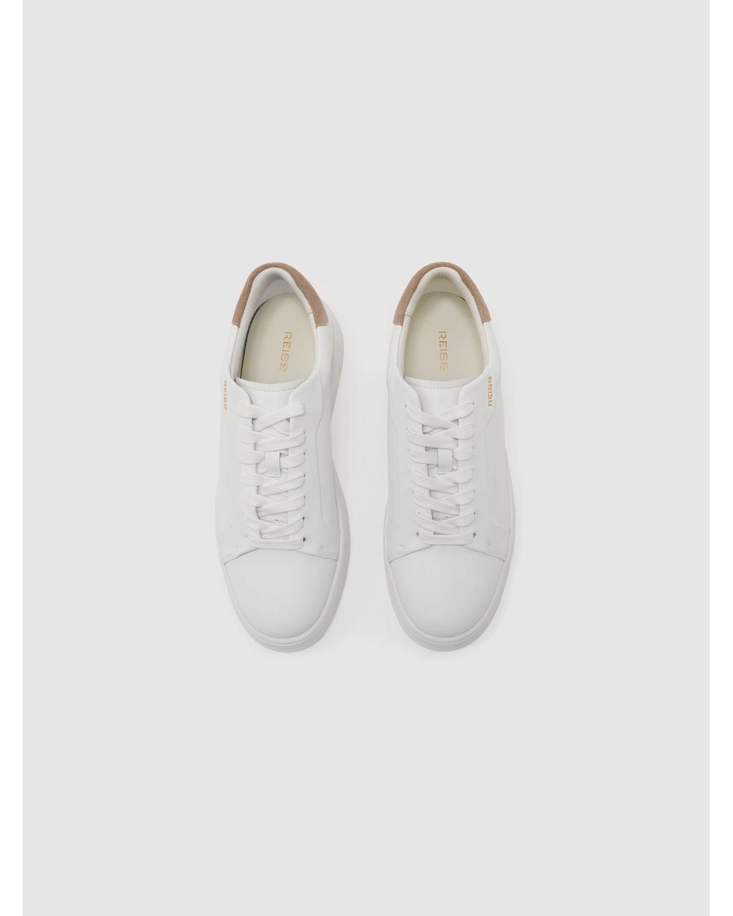 Reiss Brown Leather Low-Top Suede-Trim Trainers