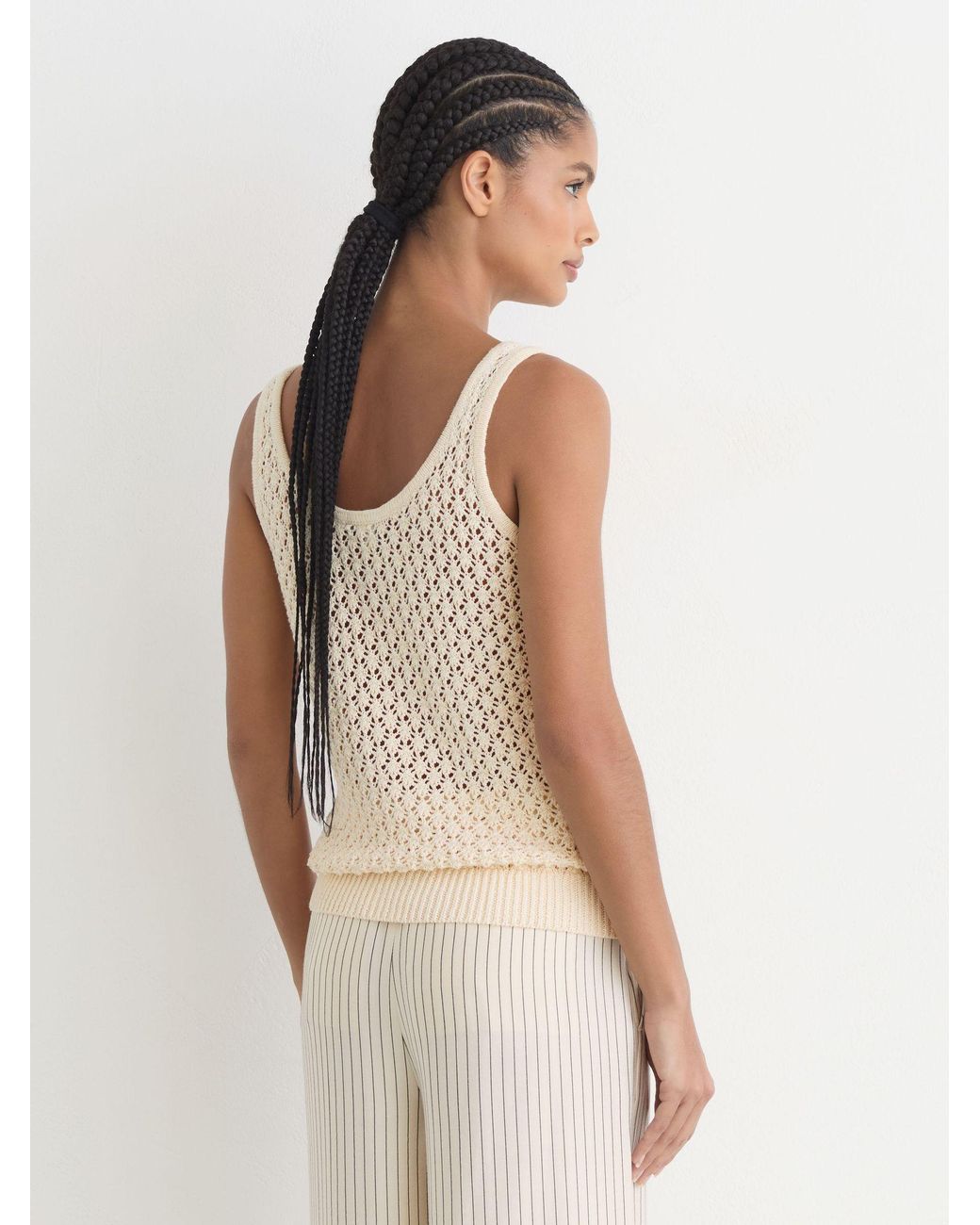 Reiss Natural Colette - Ivory Linen Open-stitch Knitted Vest, S (us 4-6)