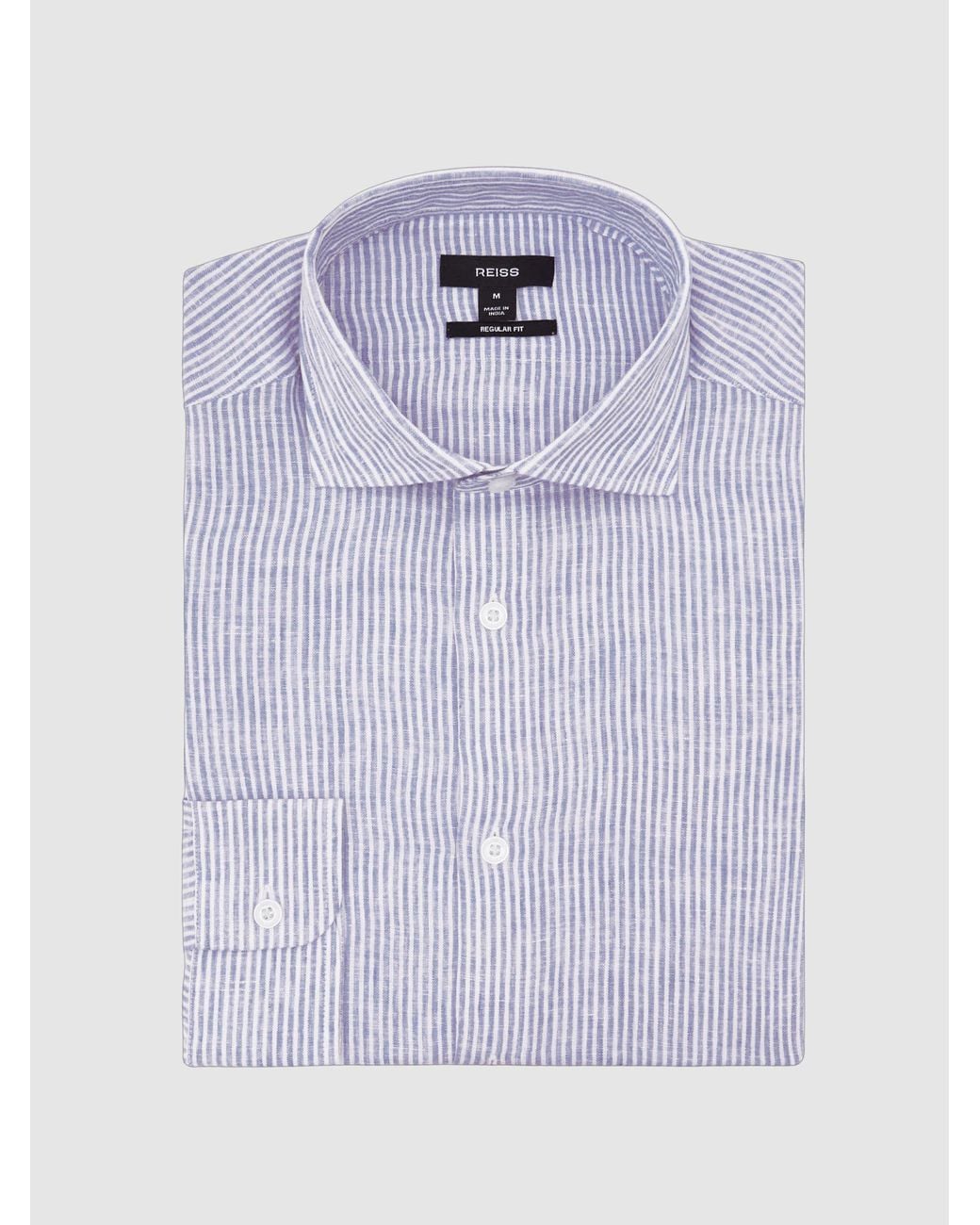 Reiss Purple Ruban - Bengal Blue White Linen Stripe Long-sleeve Shirt, Xxl for men
