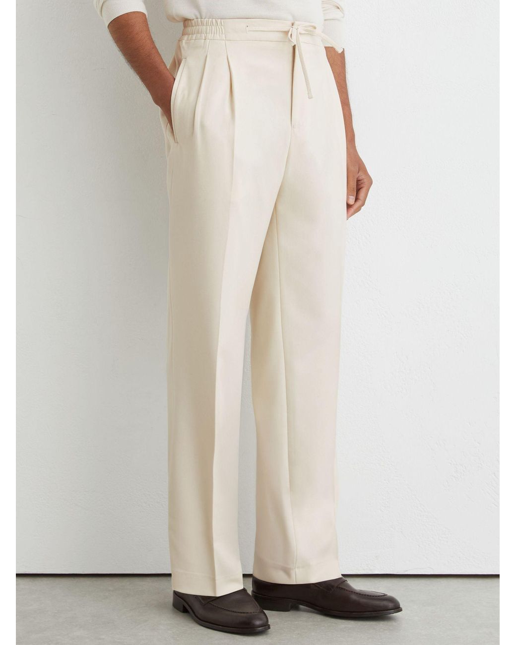 Reiss White Relaxed Twill Drawstring Trousers for men