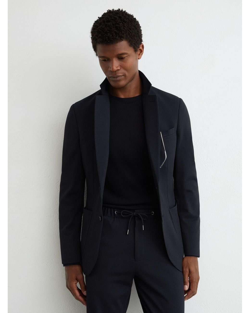 Reiss Natural Tailored-Fit Stretch-Piqué Drawstring Trousers for men