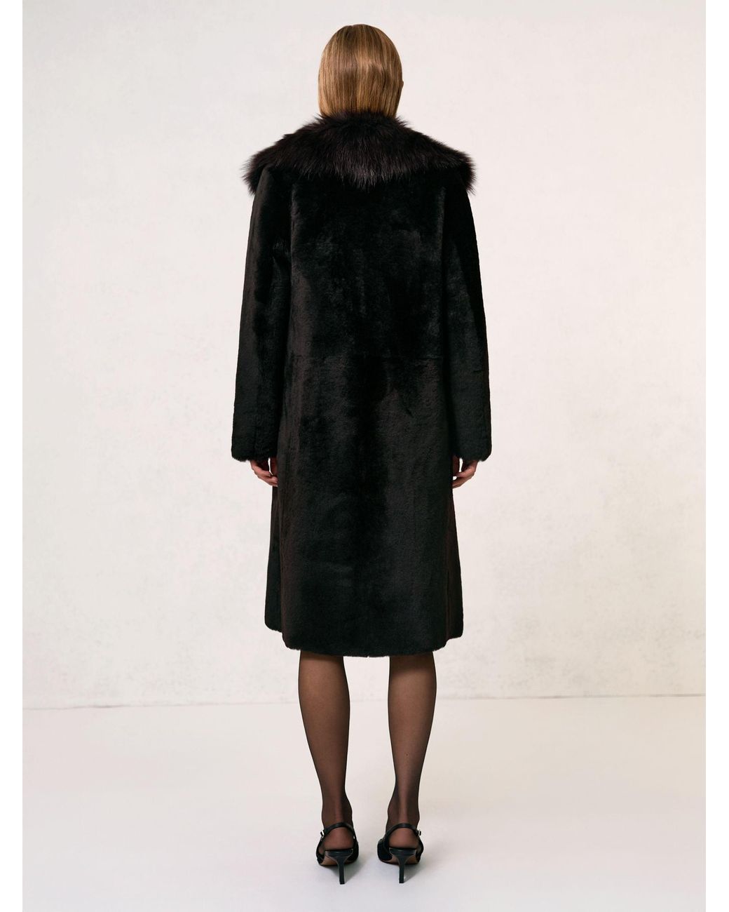 Reiss Black Shearling And Leather Coat