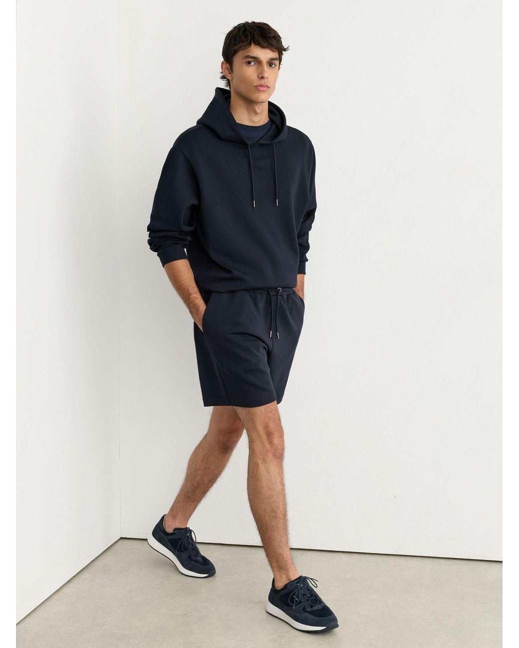 Reiss Blue Sueded Interlock Jersey Drawstring Shorts for men