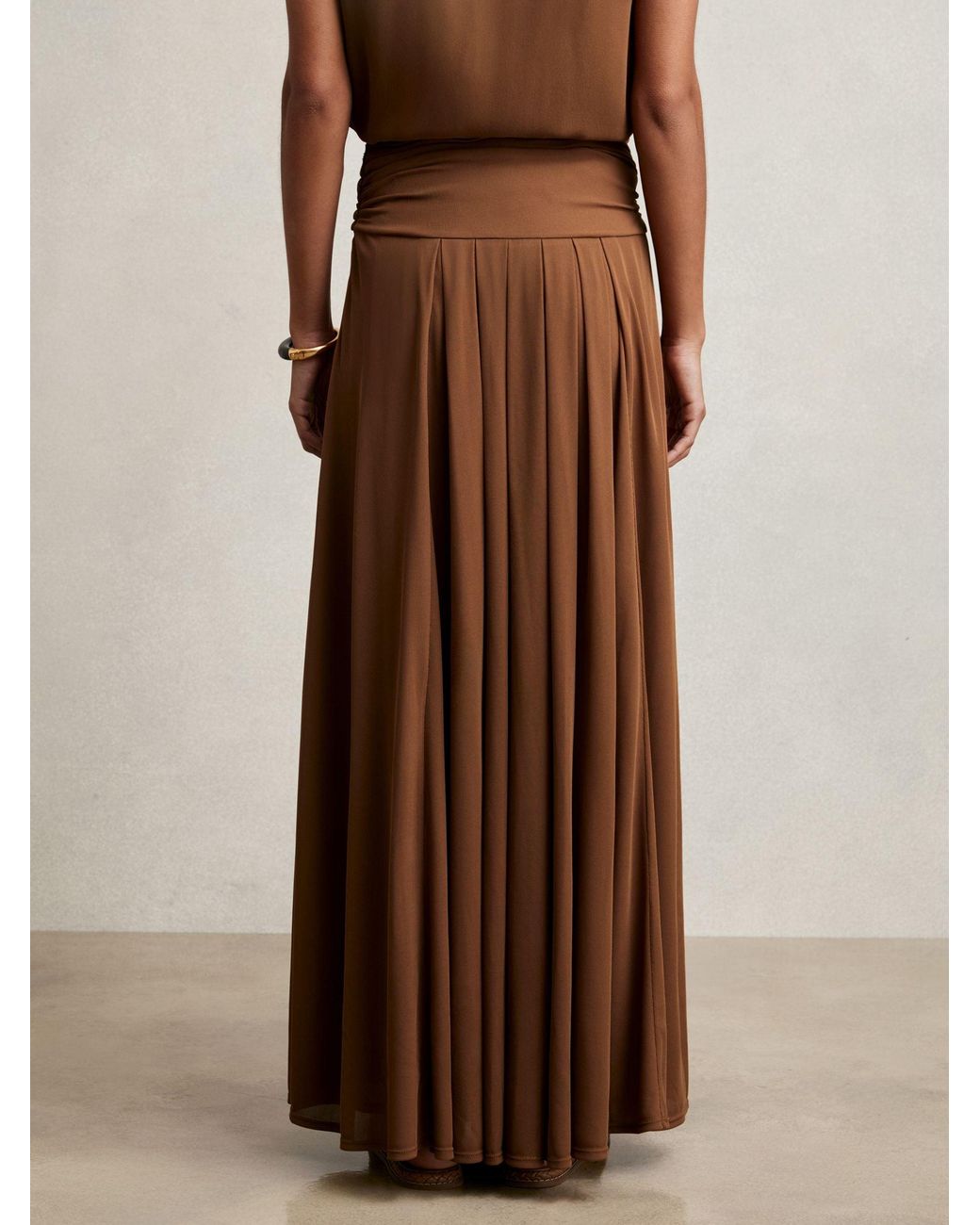 Reiss Brown Jersey Ruched-Waist Maxi Skirt