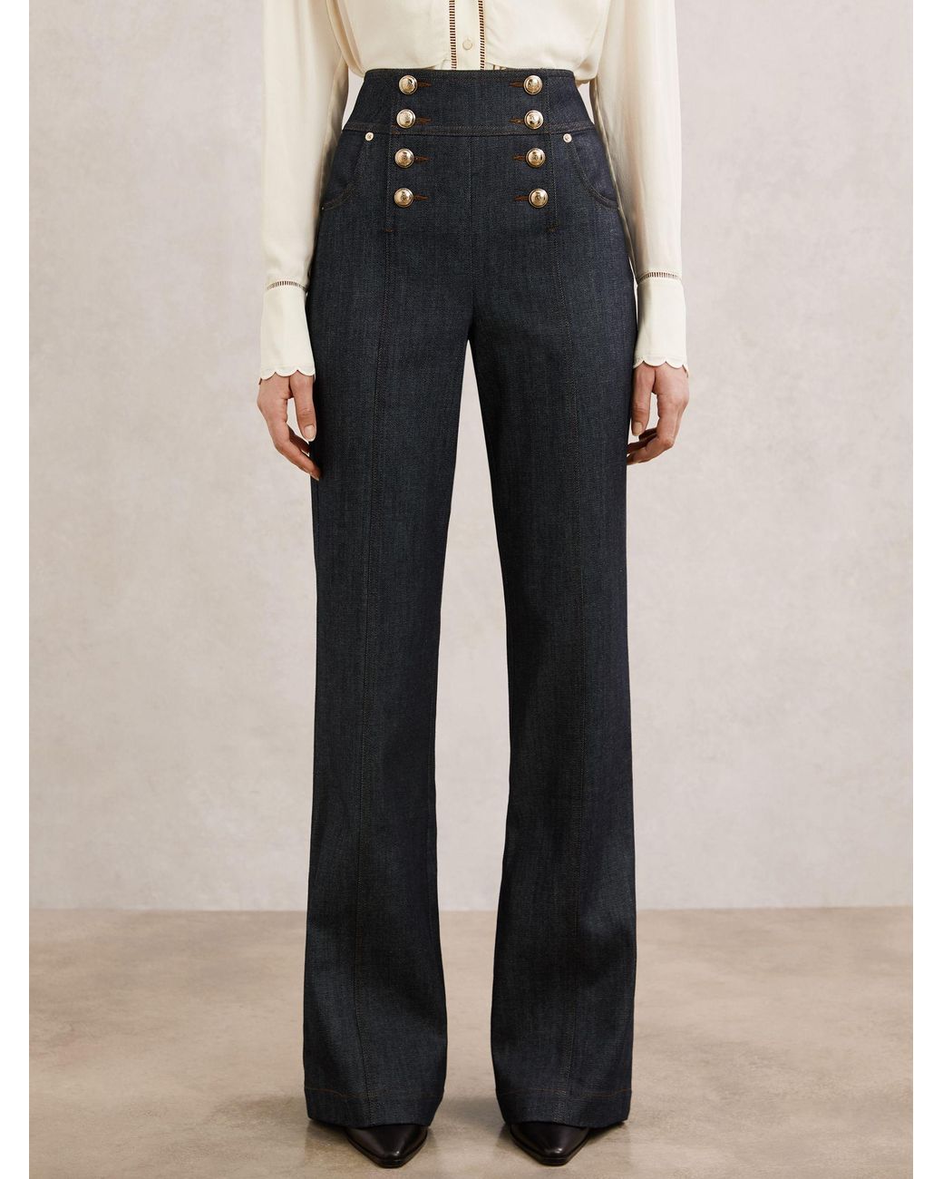 Reiss Natural Button-Detail Flared Jeans