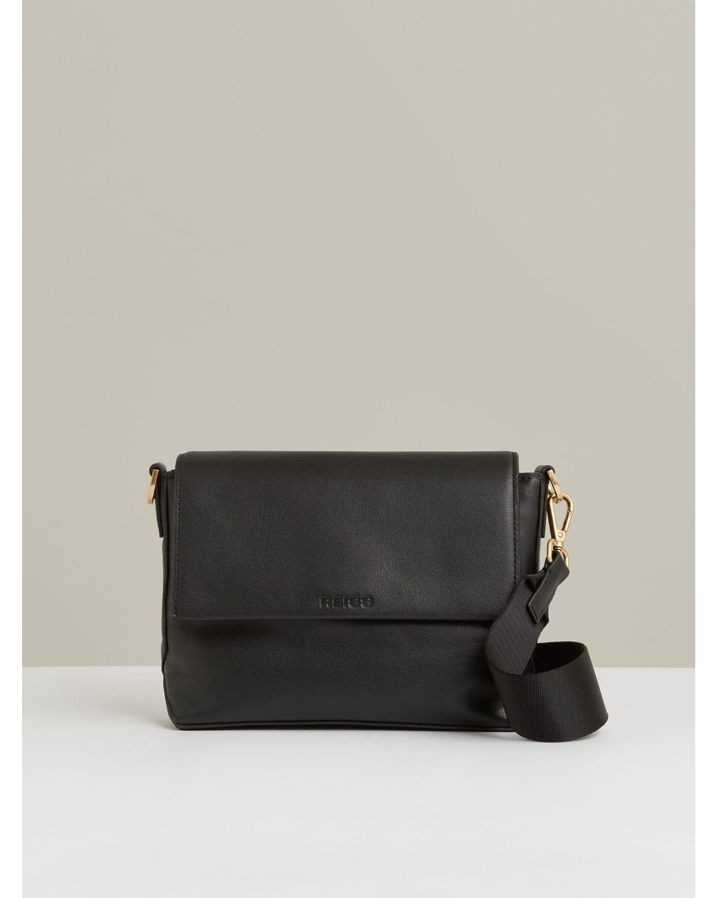 Reiss Leather Flap Crossbody Bag in Black Lyst
