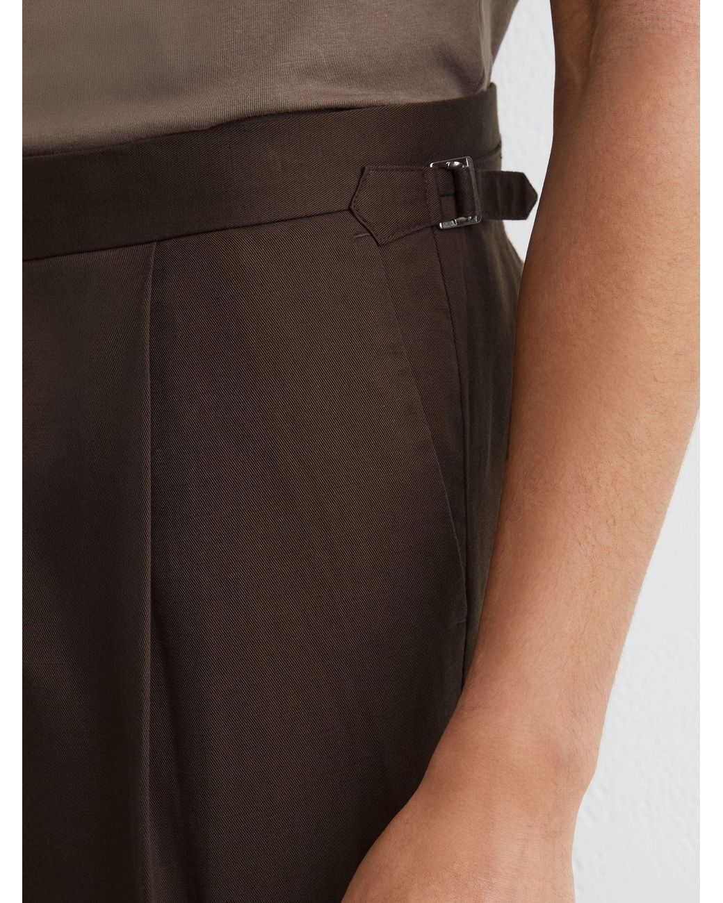 Reiss Gray Linen-Blend Side-Adjuster Tapered Trousers for men