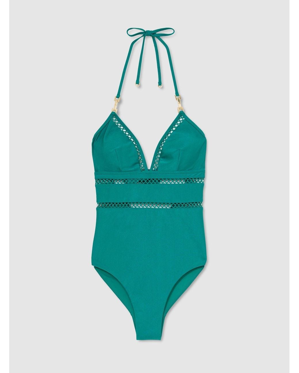 Reiss Blue Shimmer Lattice-Trim Swimsuit