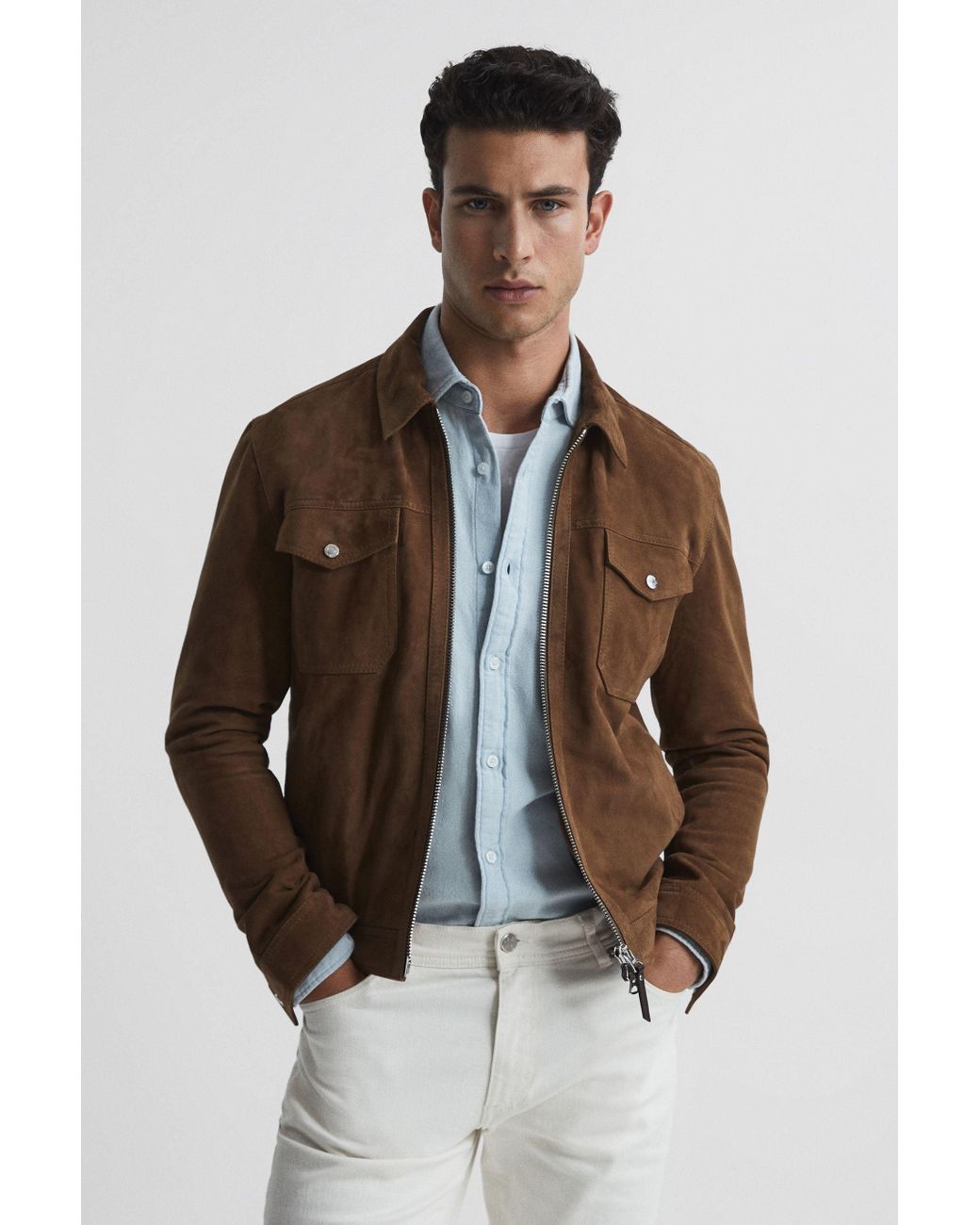 Reiss Pike - Tobacco Suede Zip Through Trucker Jacket, Xs in Brown for Men  | Lyst UK