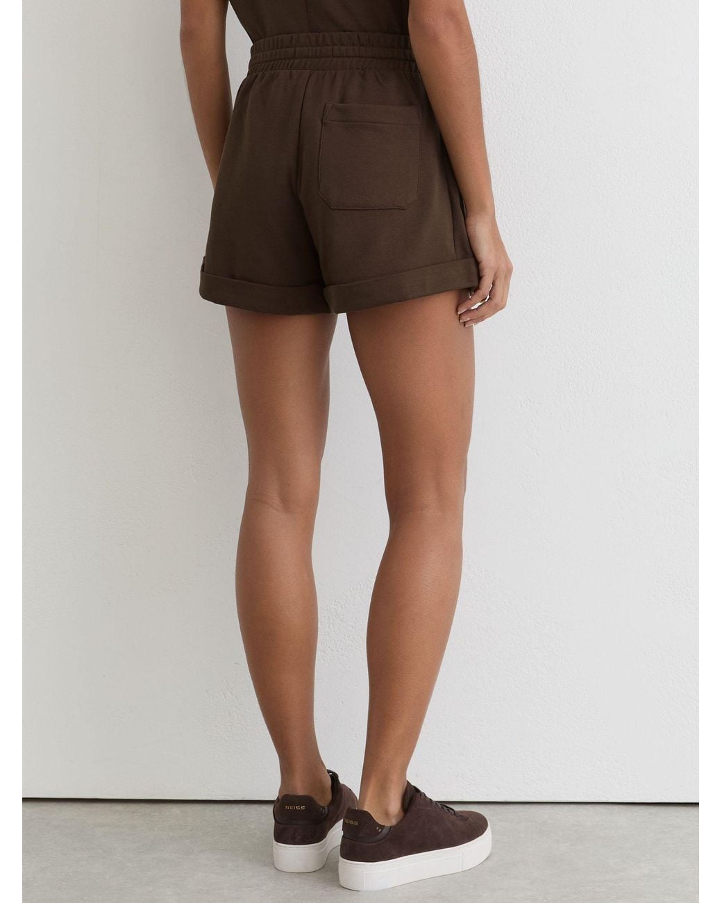 Reiss Natural Willa - Chocolate Brown Cotton-blend Drawstring Sweat Shorts, Xl (us 16-18)