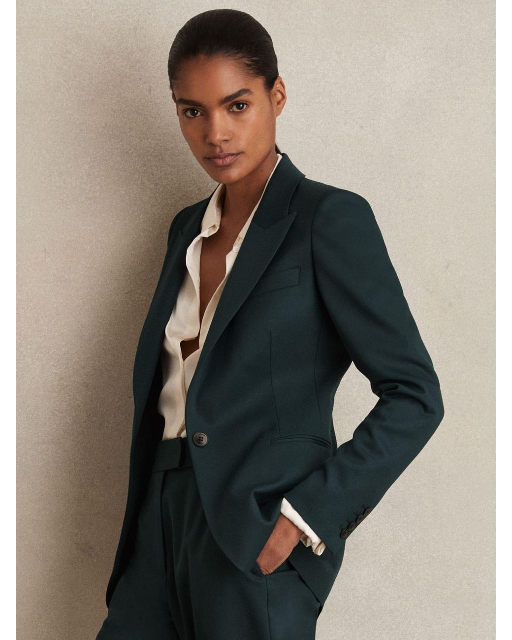 Reiss Blue Wool-Blend Single-Breasted Suit Blazer