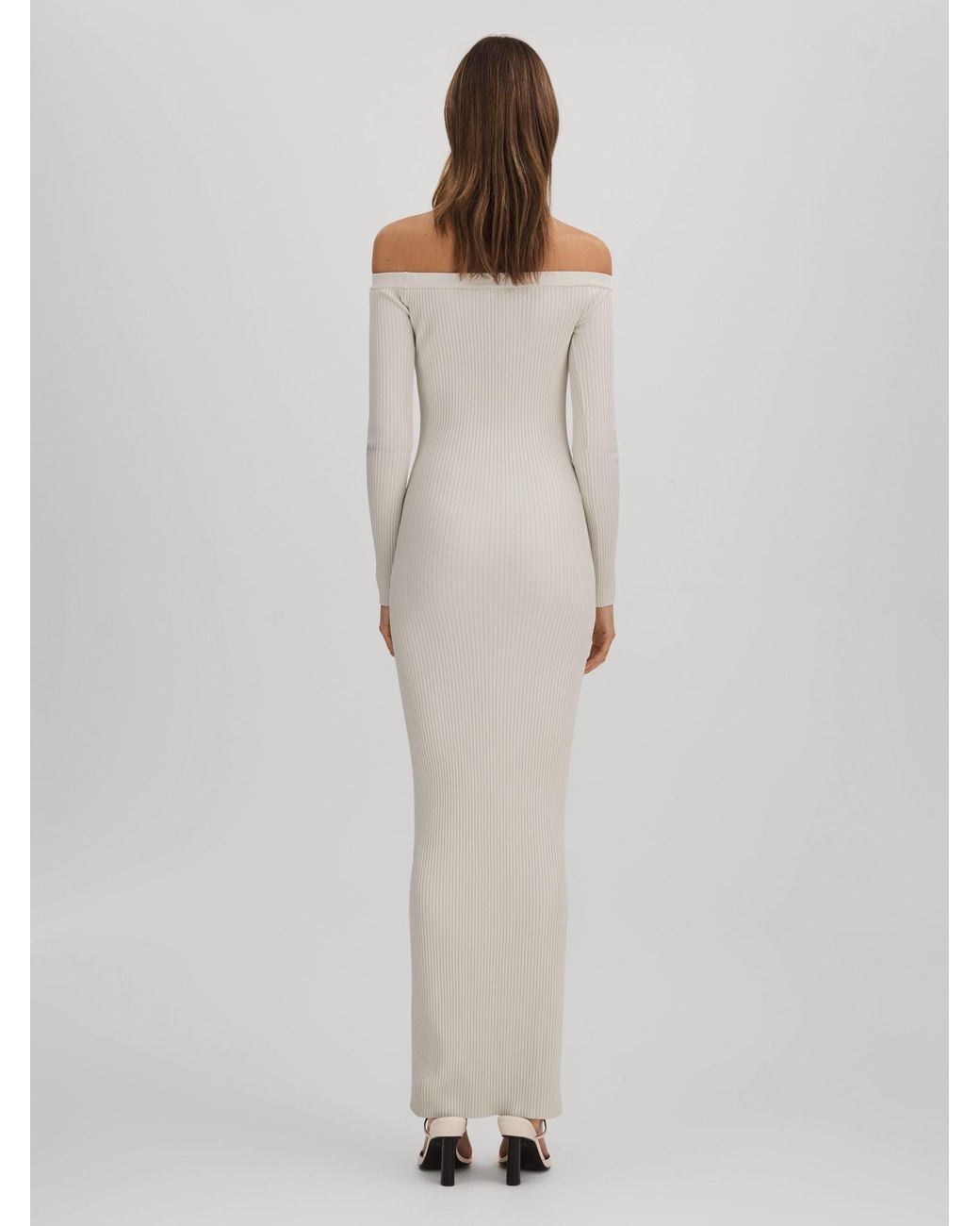 GOOD AMERICAN Gray Ribbed Off The Shoulder Maxi Dress