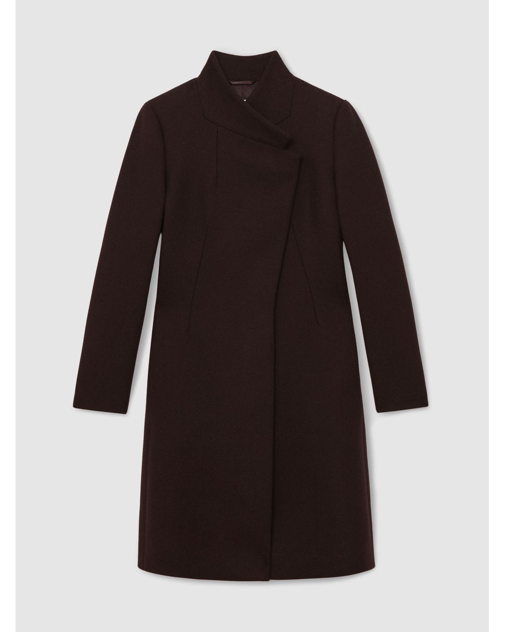 Reiss Brown Petite Wool-Blend Wrapover Mid-Length Coat
