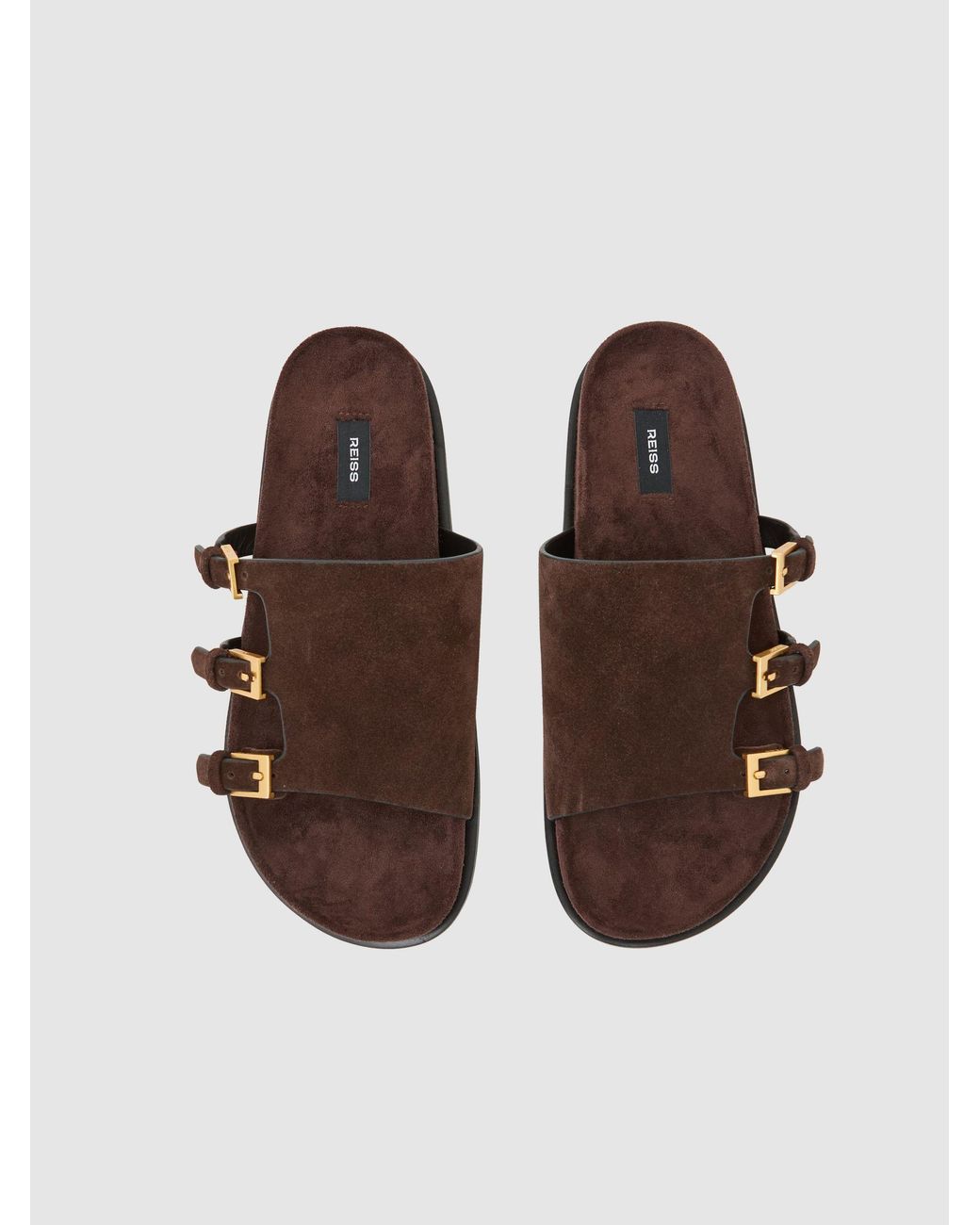 Reiss Brown Lauren - Chocolate Suede Buckle-strap Slip-on Sandals, Us 8 (uk 6)