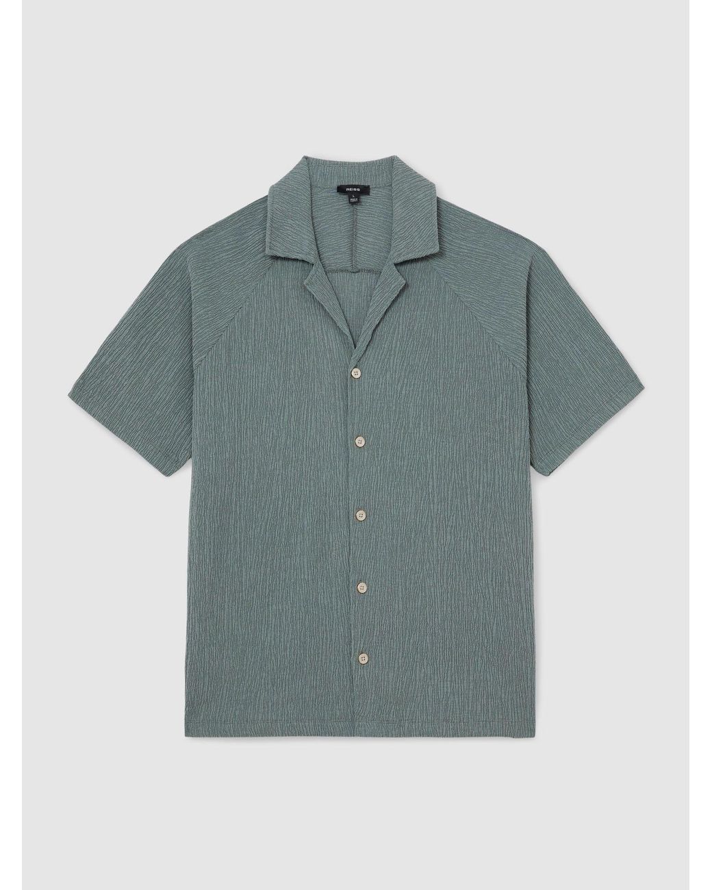 Reiss Blue Knox Textured Raglan Cuban-Collar Shirt for men