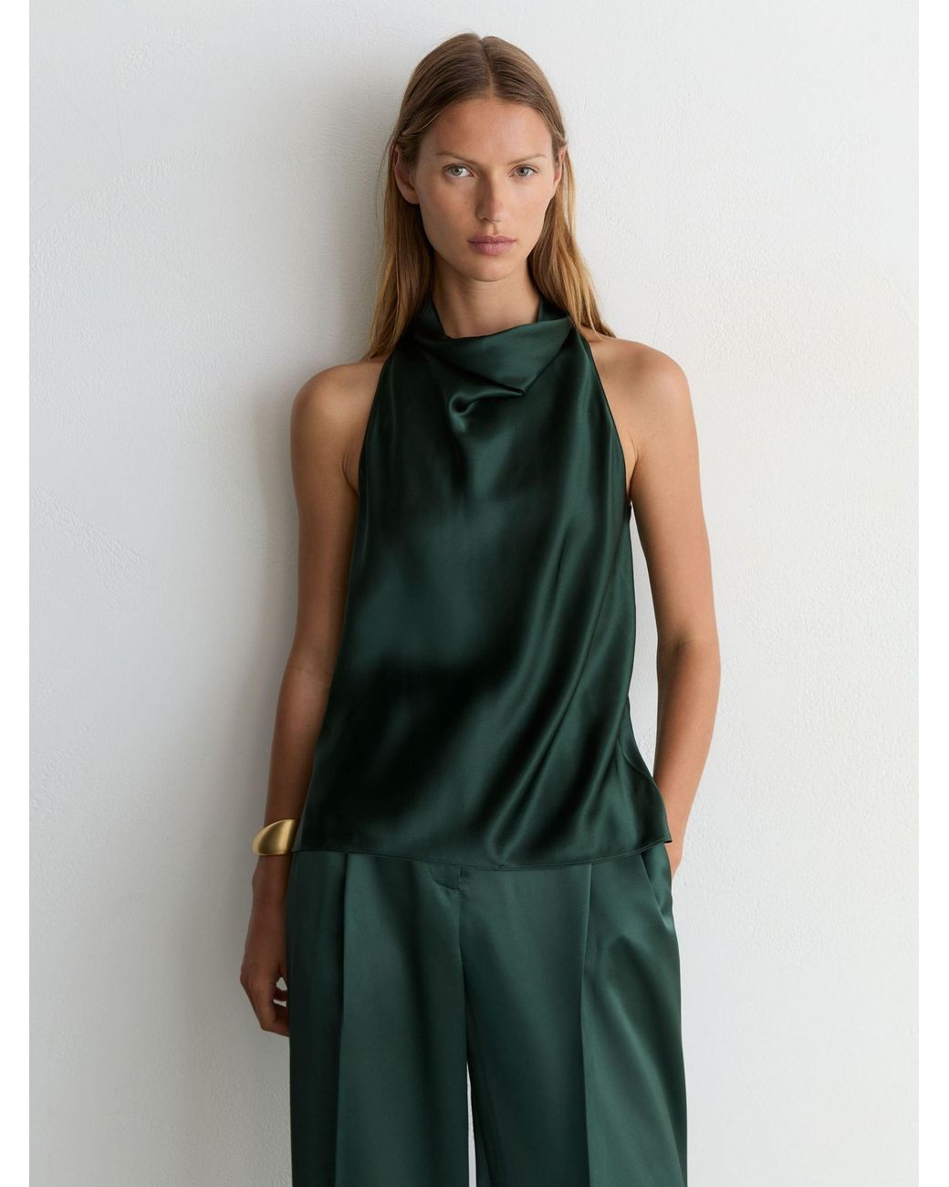 Reiss Black Kory - Teal Green Silk Cowl-neck Sleeveless Top, Us 10