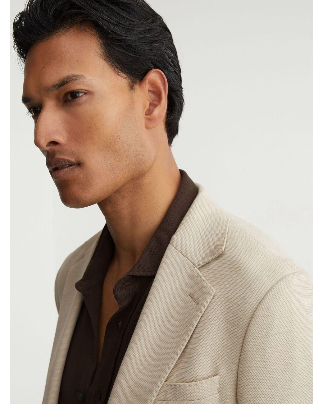 Reiss Natural Gerrard - Stone Tailored Fit Textured Jersey Single-breasted Suit Blazer, Us 40 for men