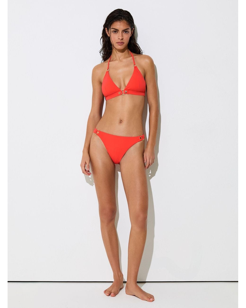 Reiss Red Sandy - Coral Orange Stud-detail Bikini Bottoms, Us 2