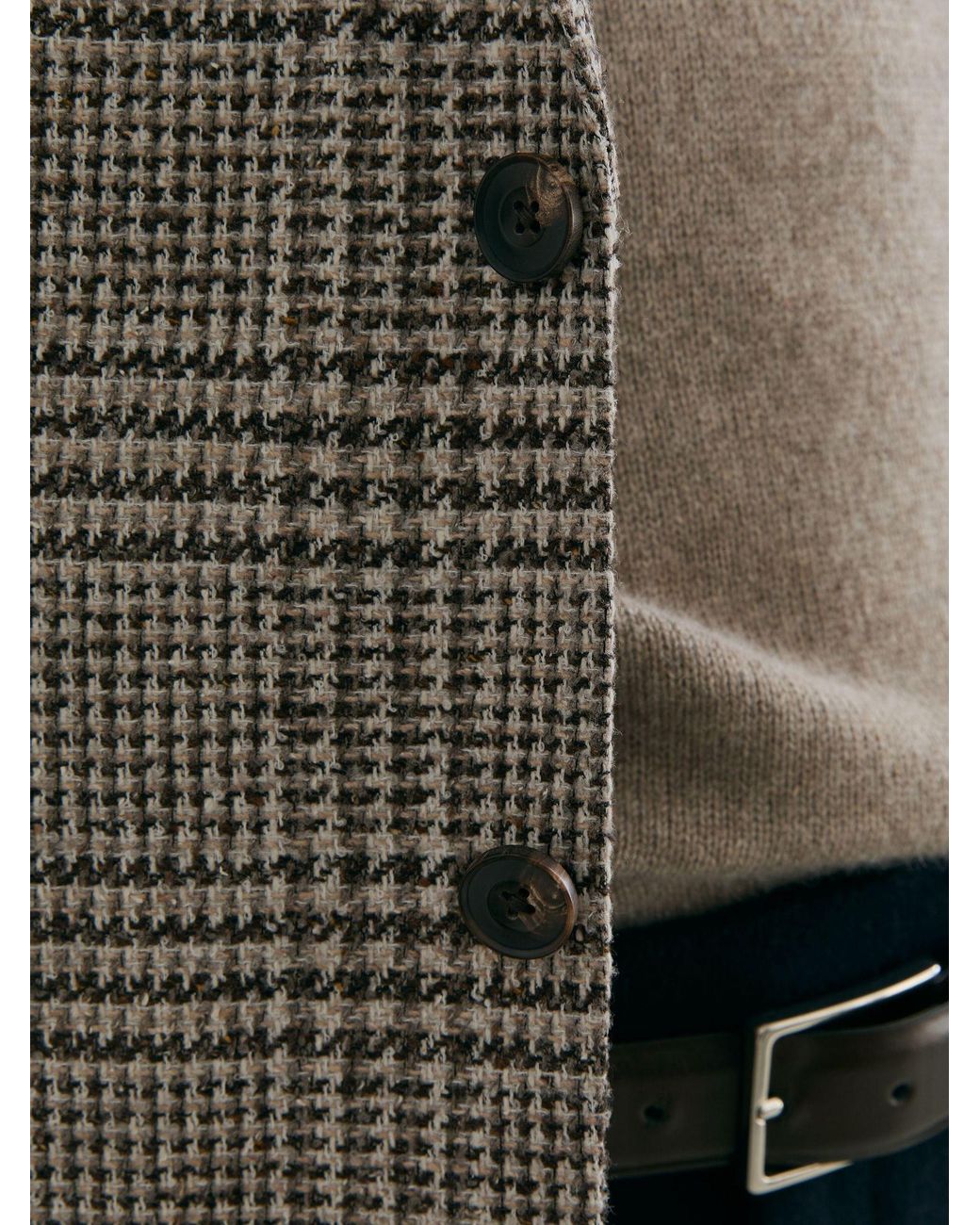 Reiss Brown Classic Fit Wool-Blend Houndstooth Single-Breasted Blazer for men