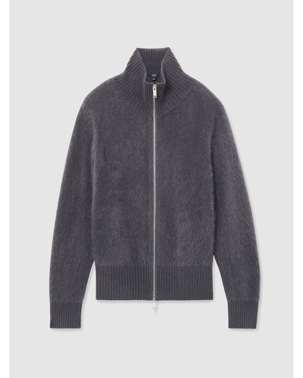 Reiss Blue Brushed Cashmere Zip-Through Cardigan