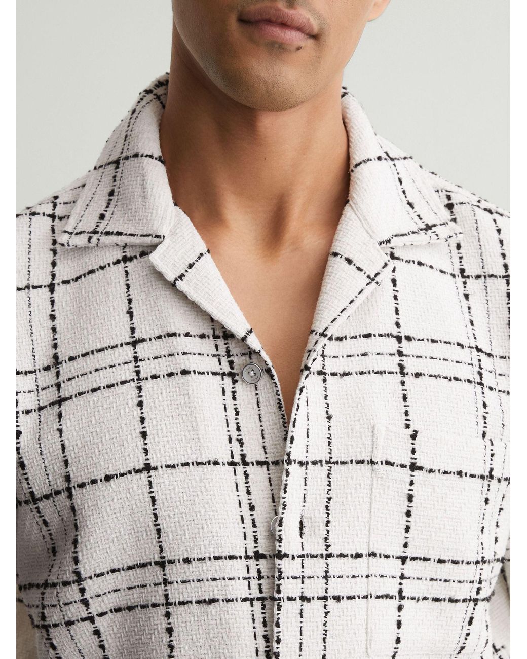 Reiss Natural Textured Check Cuban-Collar Shirt With Cotton for men