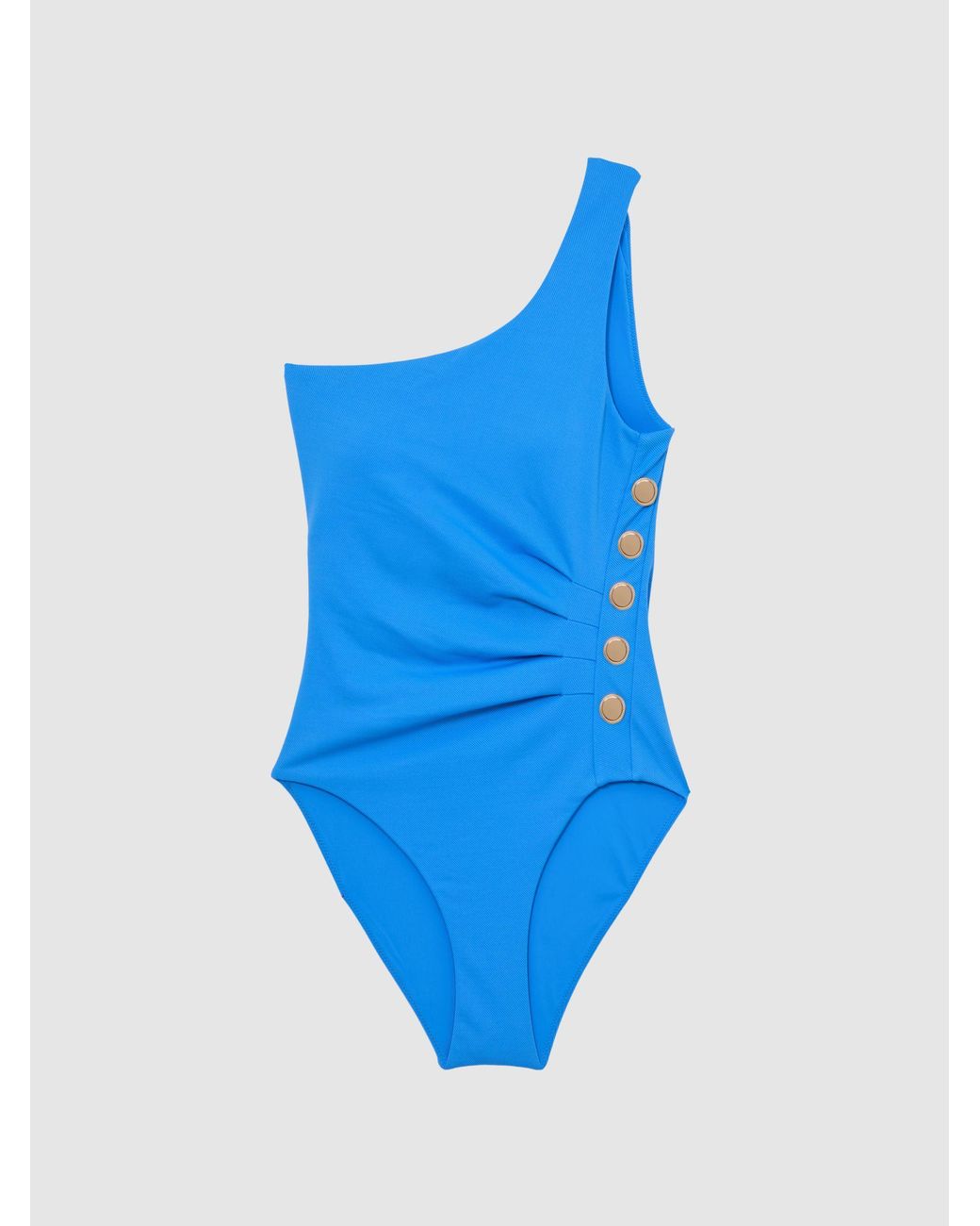 Reiss Palma - Blue One-shoulder Button-detail Swimsuit, Us 0