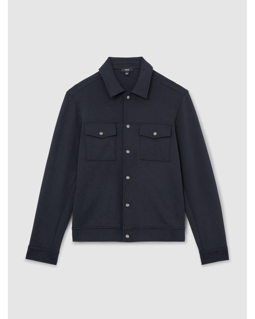 Reiss Blue Sueded Interlock Jersey Twin-Pocket Overshirt for men