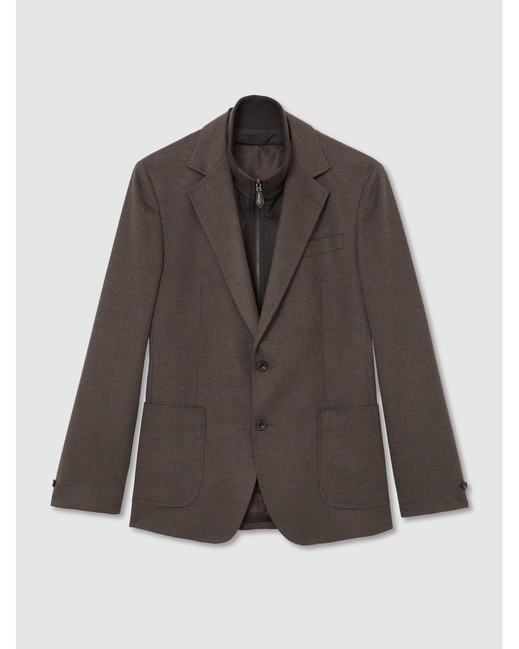 Reiss Gray Check Single-Breasted Blazer With Gilet Insert Tailored-Fit for men