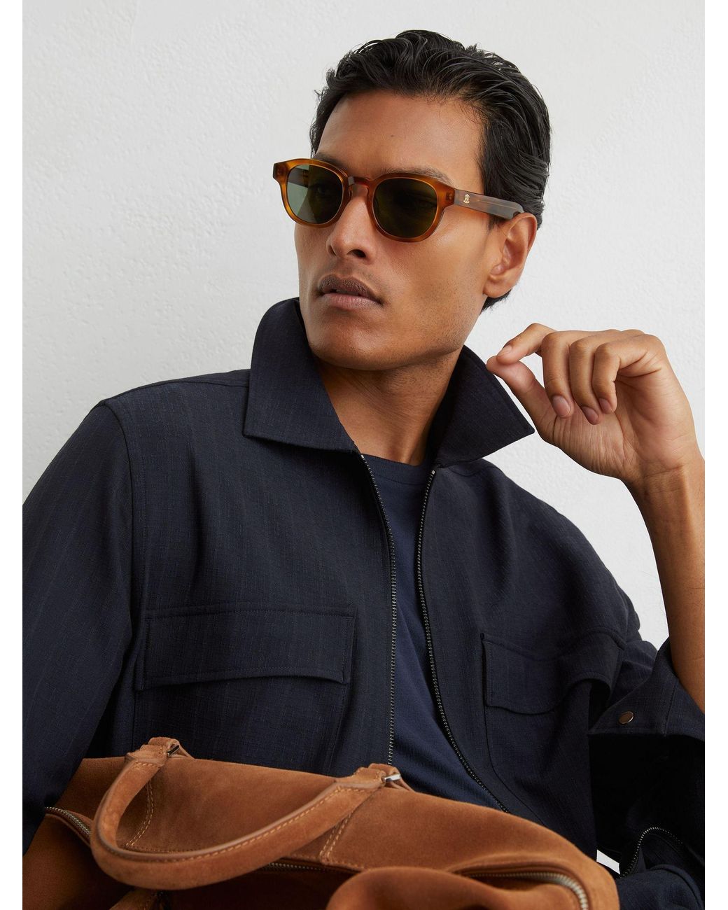 Messyweekend Blue Round-Frame Sunes for men