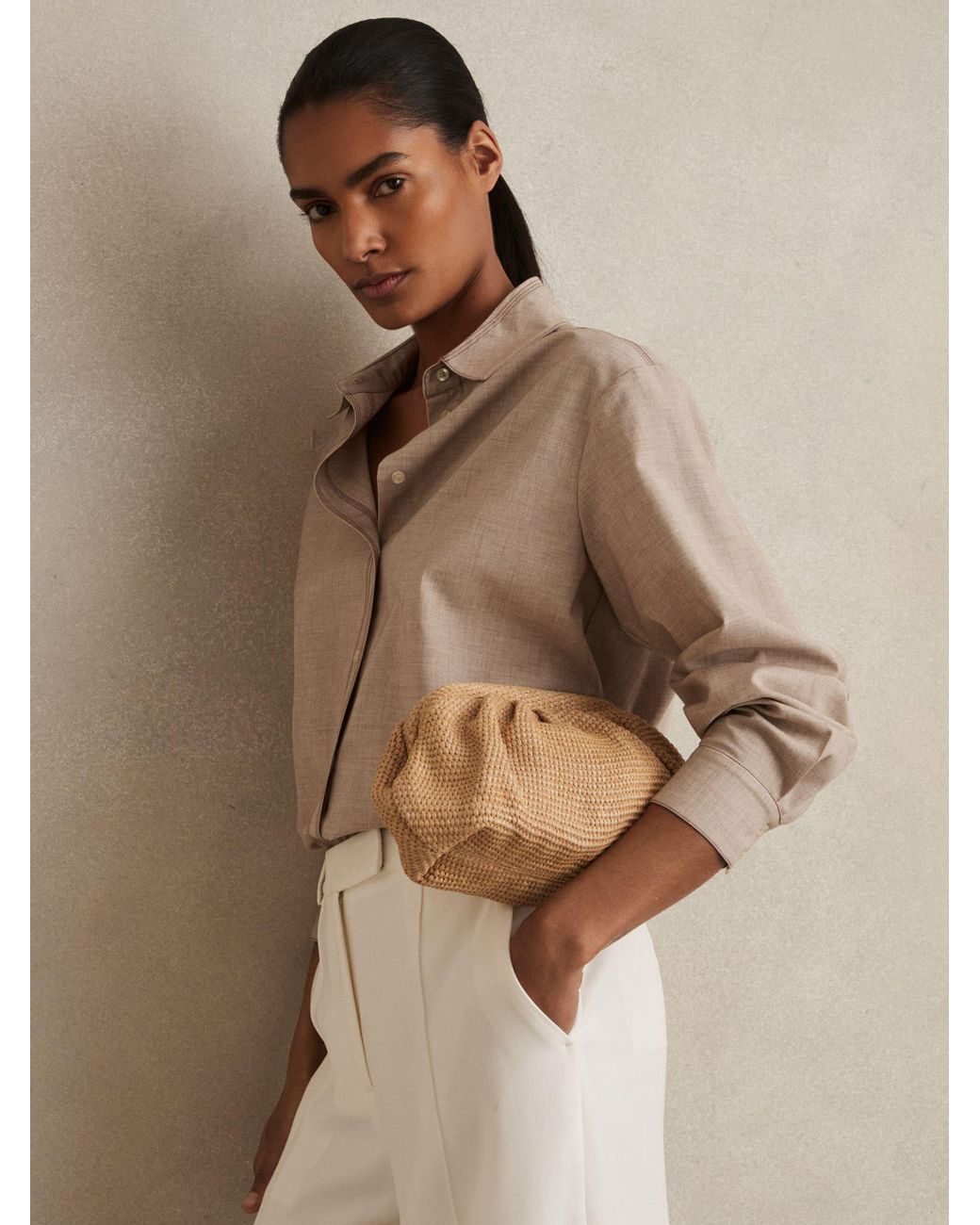 Reiss Gia - Natural Raffia Clutch Bag