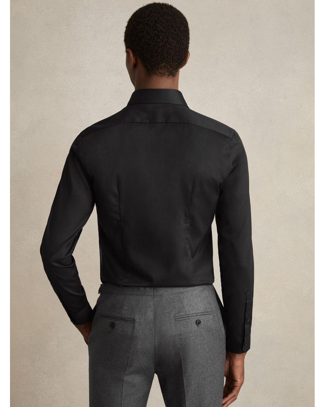 Reiss Black Slim Fit Two-Fold Cotton Shirt, - Resort & Holiday Wear for men