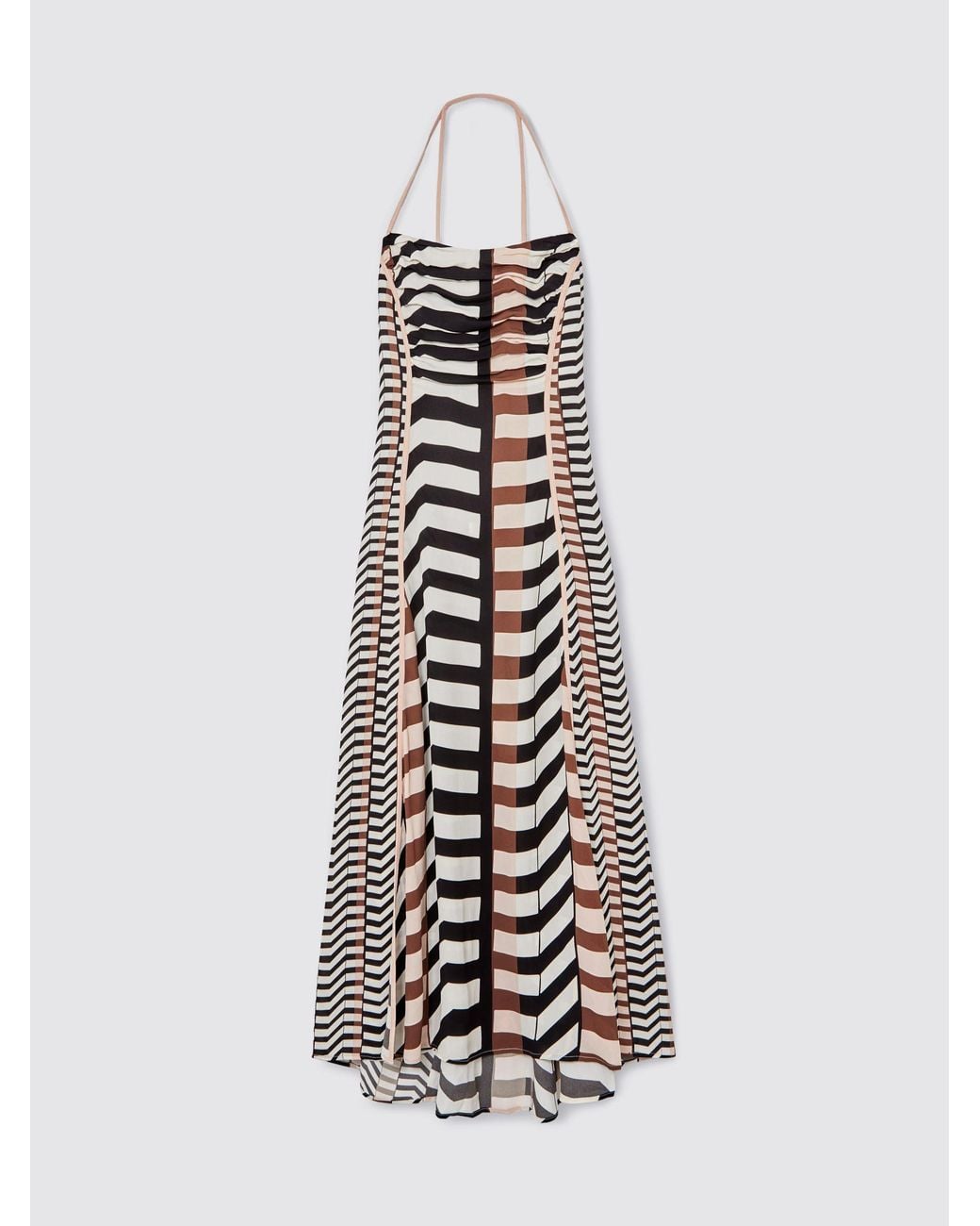 Reiss Natural Chevron-Stripe Ruched Midi Dress