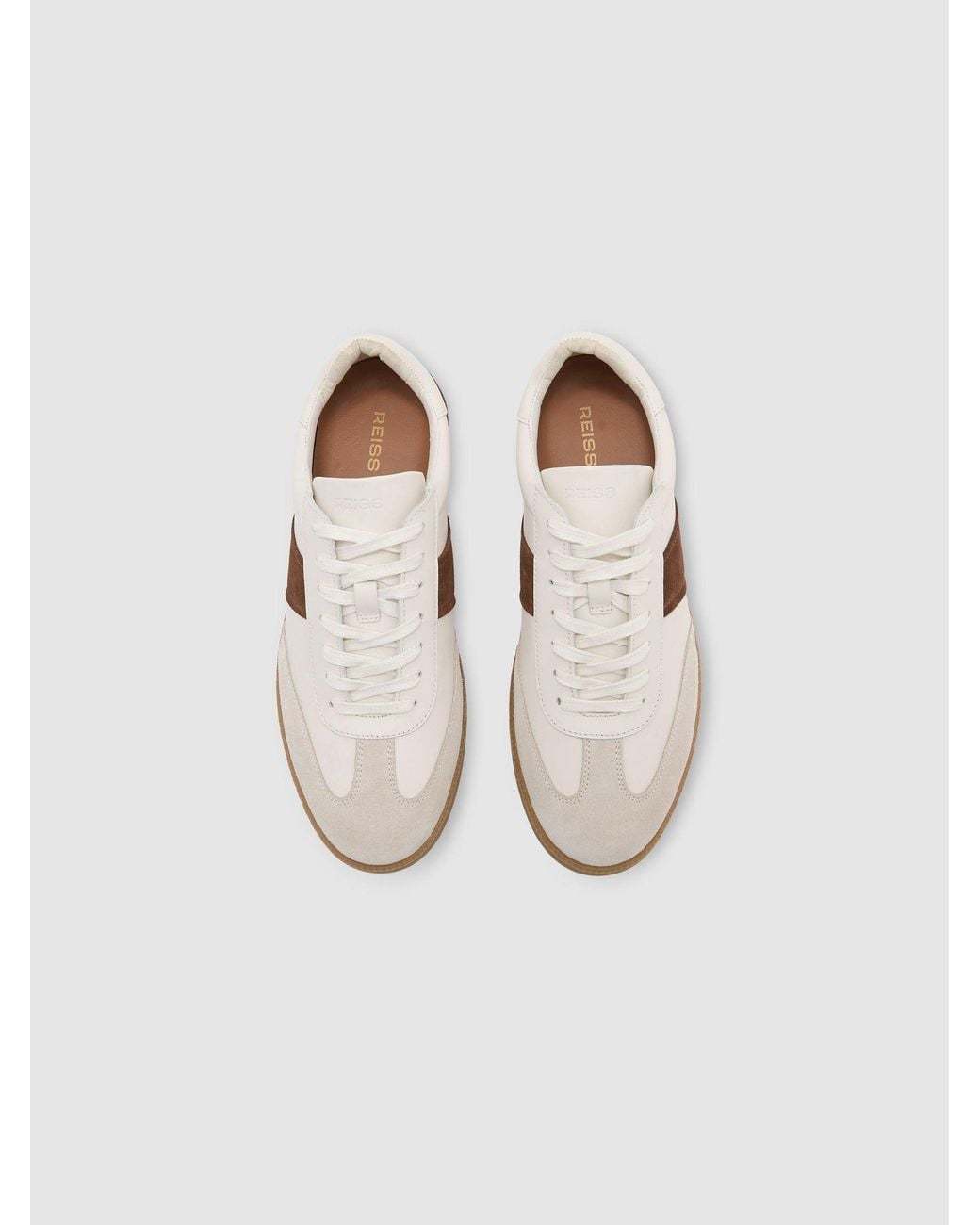 Reiss White Tan Suede And Leather Colour-Block Runner Trainers