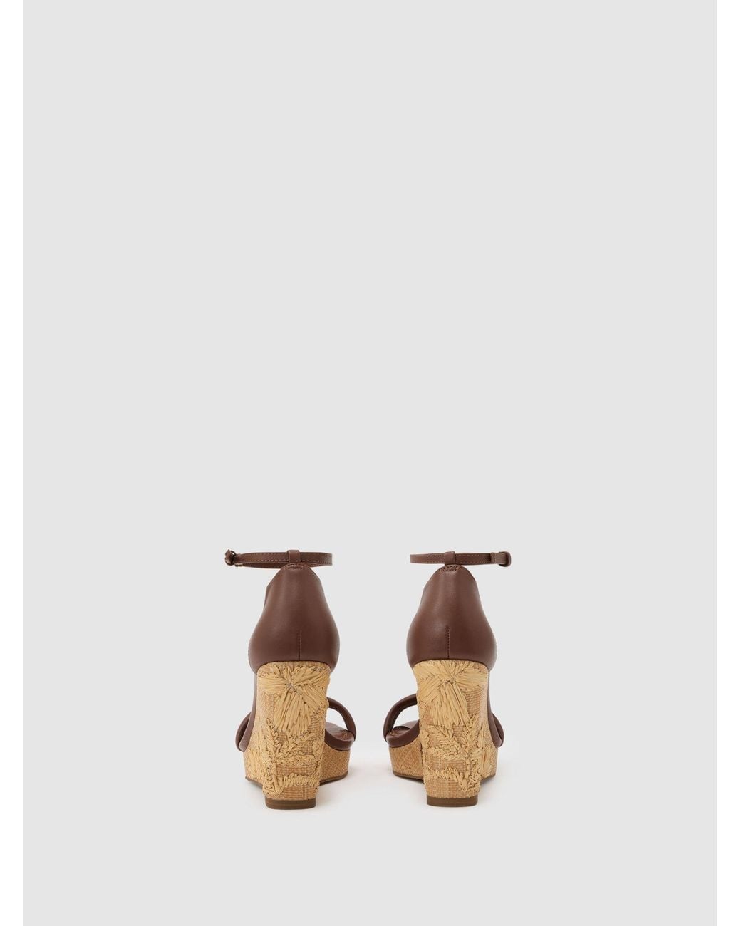 Reiss Natural Leather Embroidered-Wedge Sandals