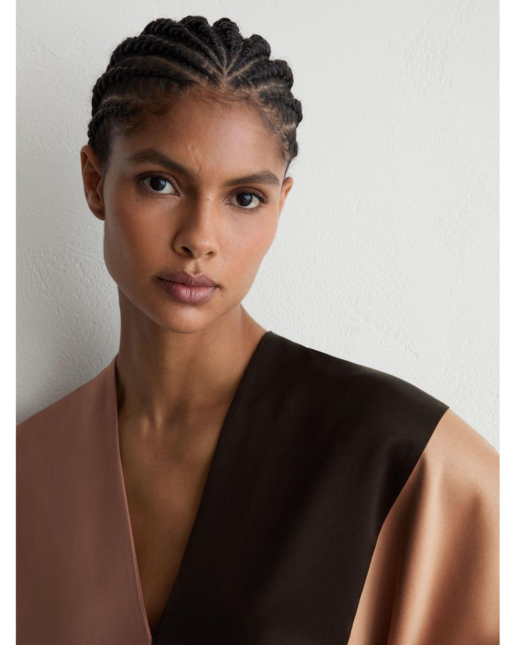 Reiss Natural Chocolate & Cream Colour-Block Tunic Dress
