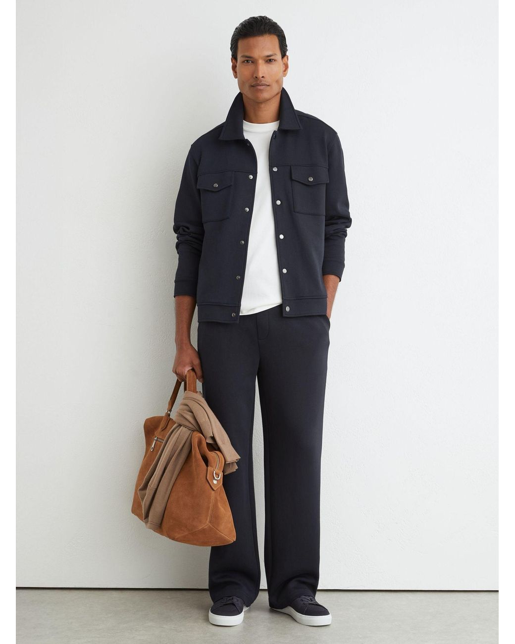 Reiss Blue Sueded Interlock Jersey Twin-Pocket Overshirt for men
