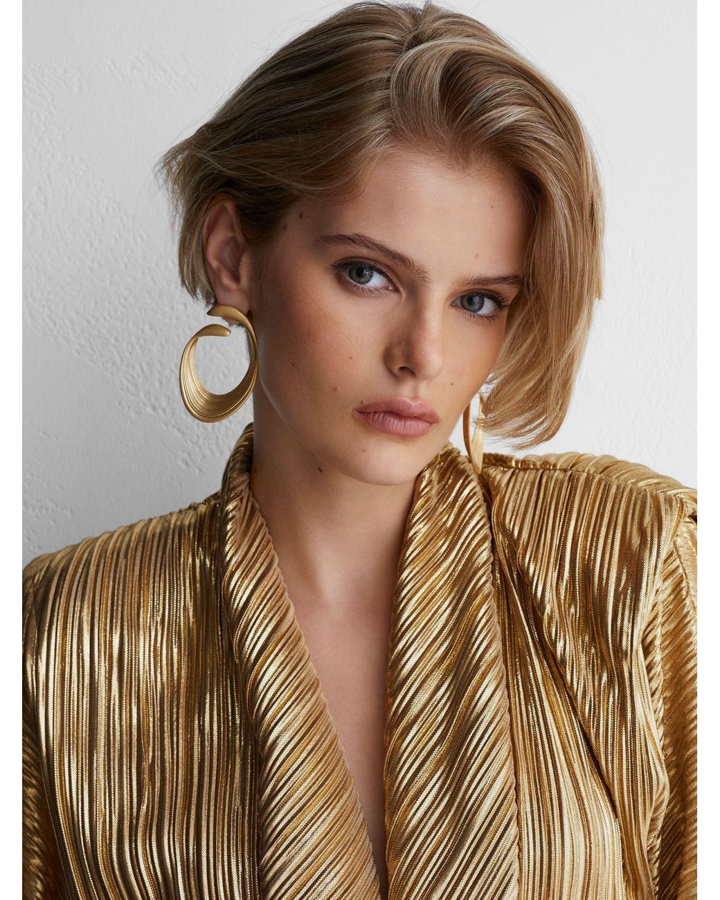 ATELIER Black Metallic Plissé Tie-Front Shirt