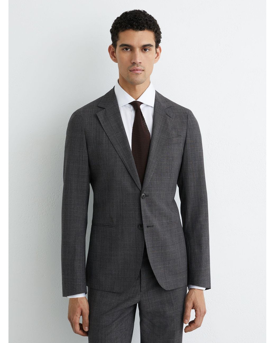 Reiss Gray Tailored Fit Wool-Blend Single-Breasted Check Blazer for men
