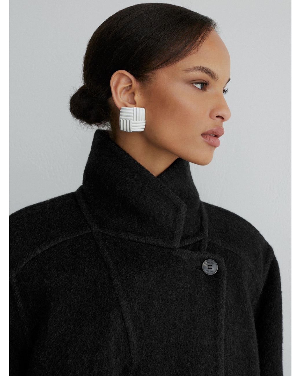 ATELIER Black Wool-Blend Blind-Seam Double-Breasted Coat