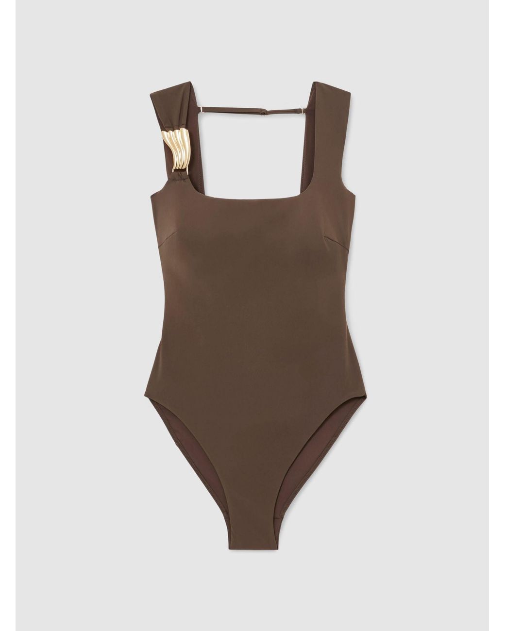 Reiss Brown Hardware-Detail Square-Neck Swimsuit