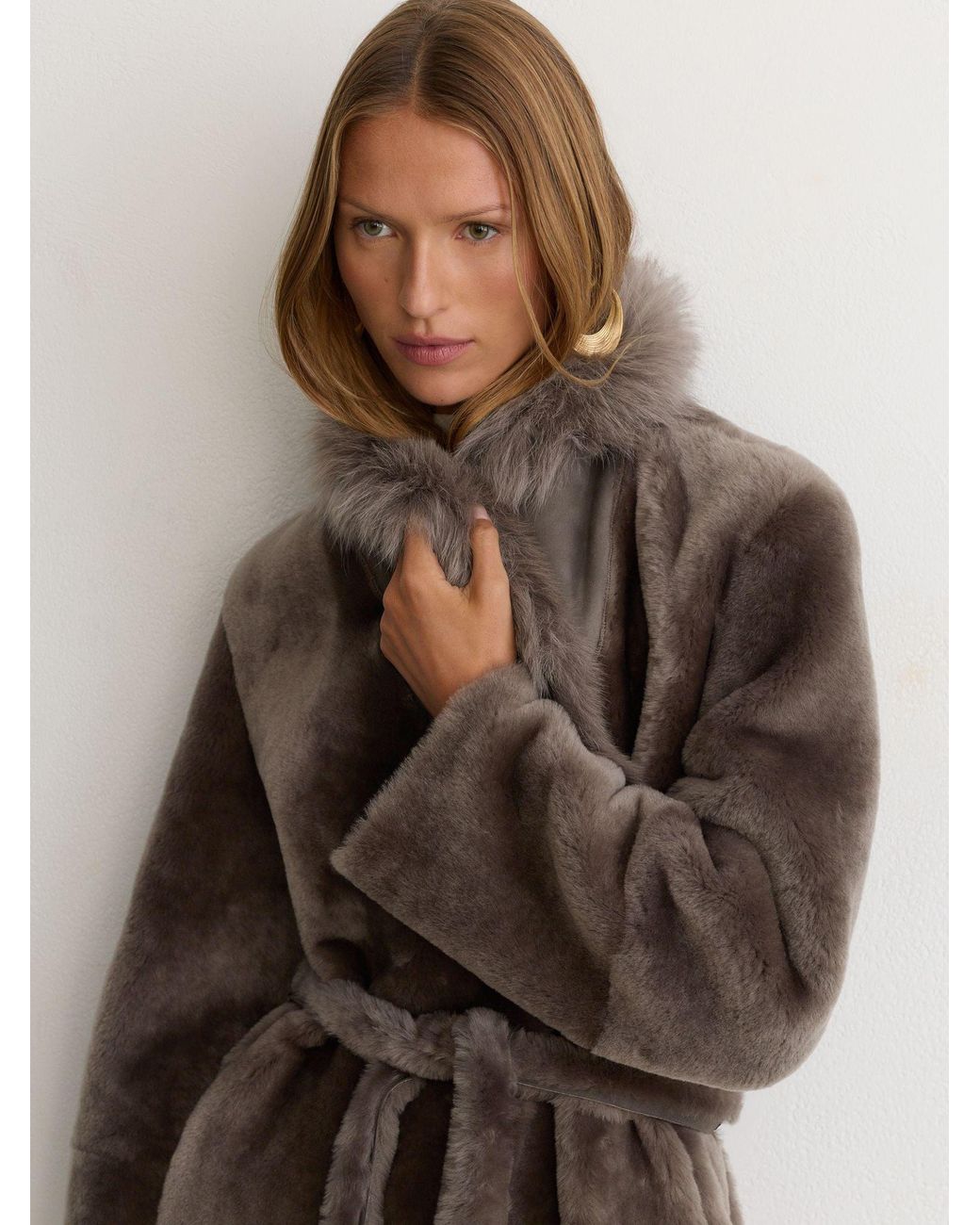 Reiss Multicolor Petite Toscana-Collar Shearling Long Coat