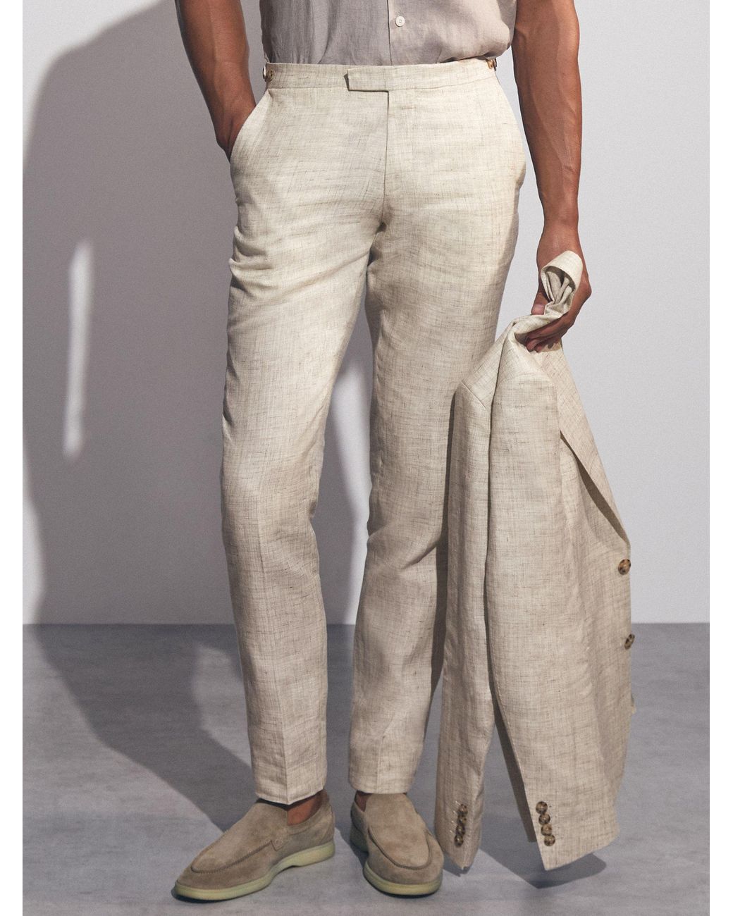 Reiss White Bloomfield - Stone Linen-cotton Slim-fit Suit Trousers, 30 for men