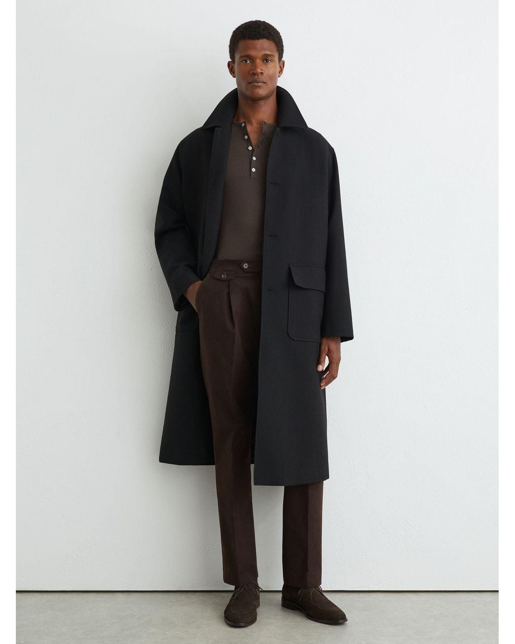 Reiss Black Dimmock - Chocolate Brown Cotton-blend Moleskin Tapered Trousers, 28 for men