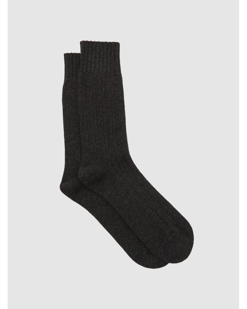Reiss Black Wool-Blend Ribbed Socks With Cashmere, S & M for men