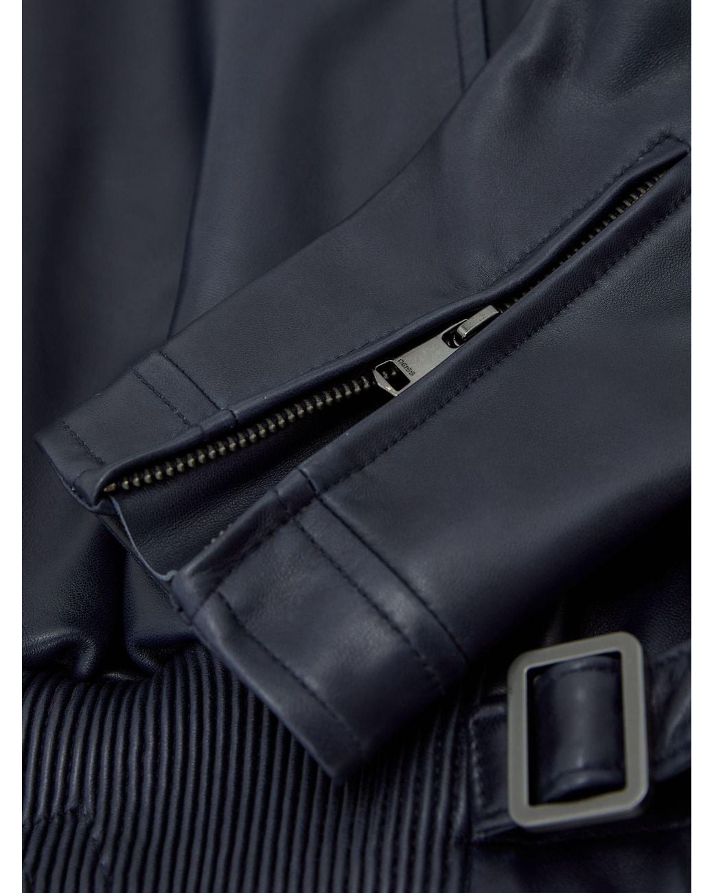 Reiss Gray Petite Leather Zip-Through Moto Jacket