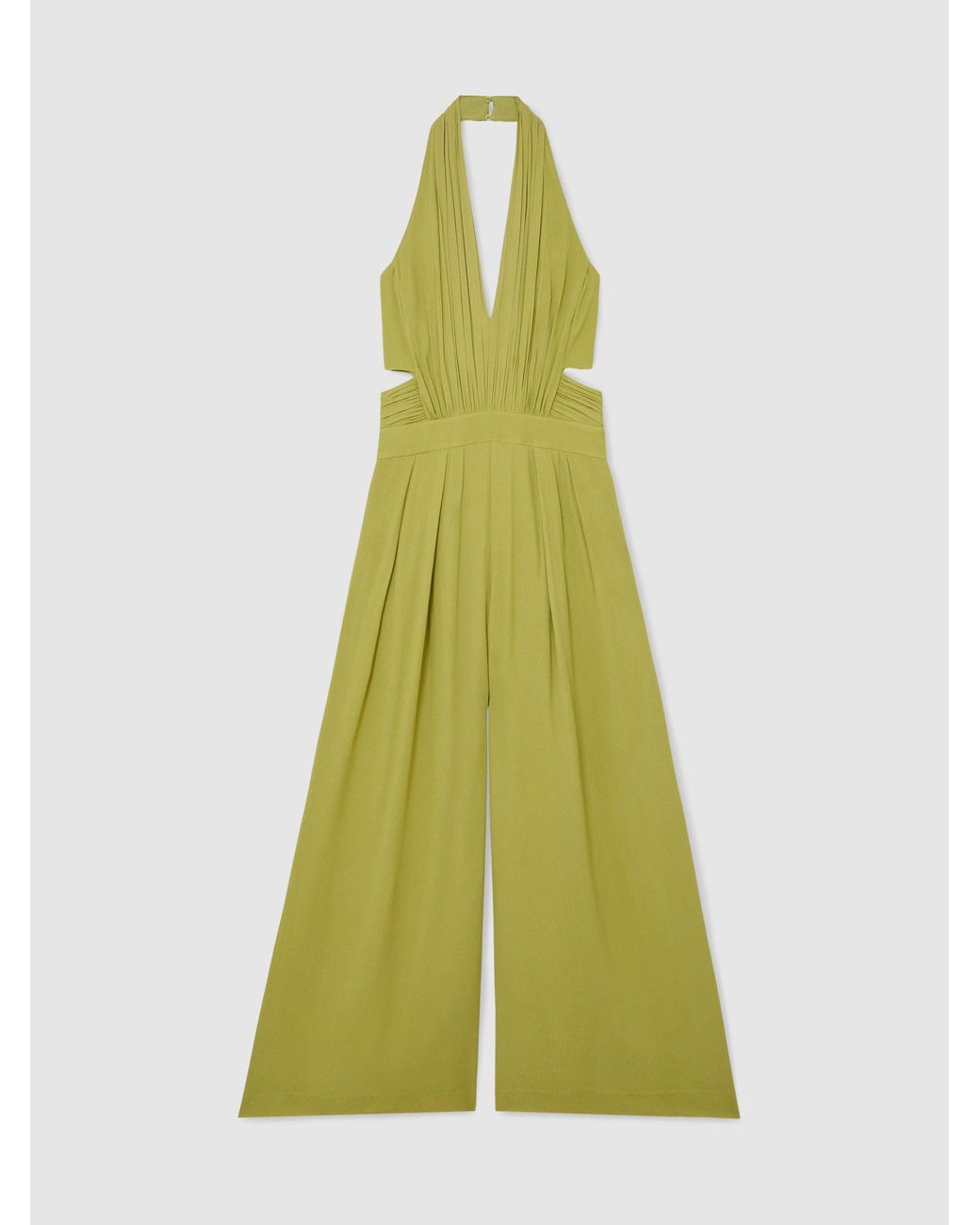 Reiss Lainey - Green Halterneck Pleated Wide-leg Jumpsuit, Us 10